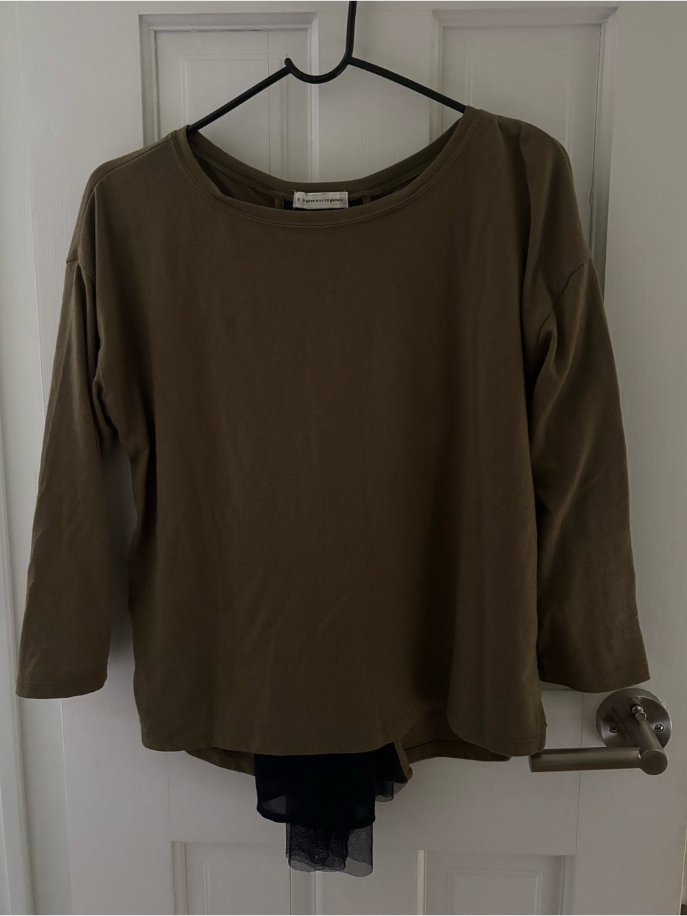 E Hyphen World Gallery Olive Green with Navy Tulle Lace Up Top